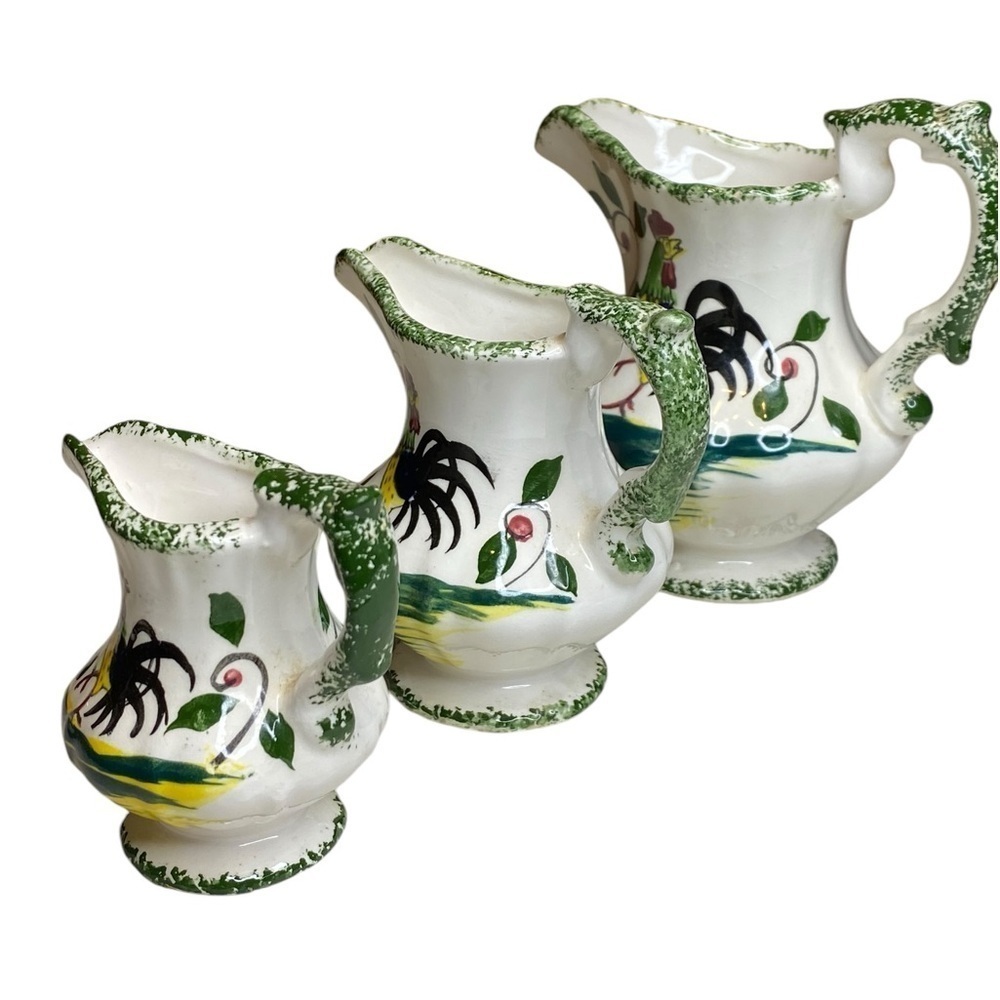 Napco Vintage Farmhouse Rooster MCM  Mini Ceramic Pitchers 3 sizes Made in Japan